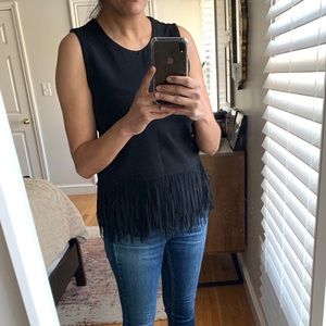 J Crew Black Stretchy Fringe Knit Top
